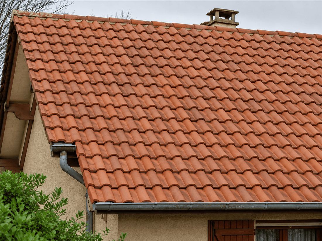 Toiture après démoussage, tuiles retrouvant leur couleur d'origine